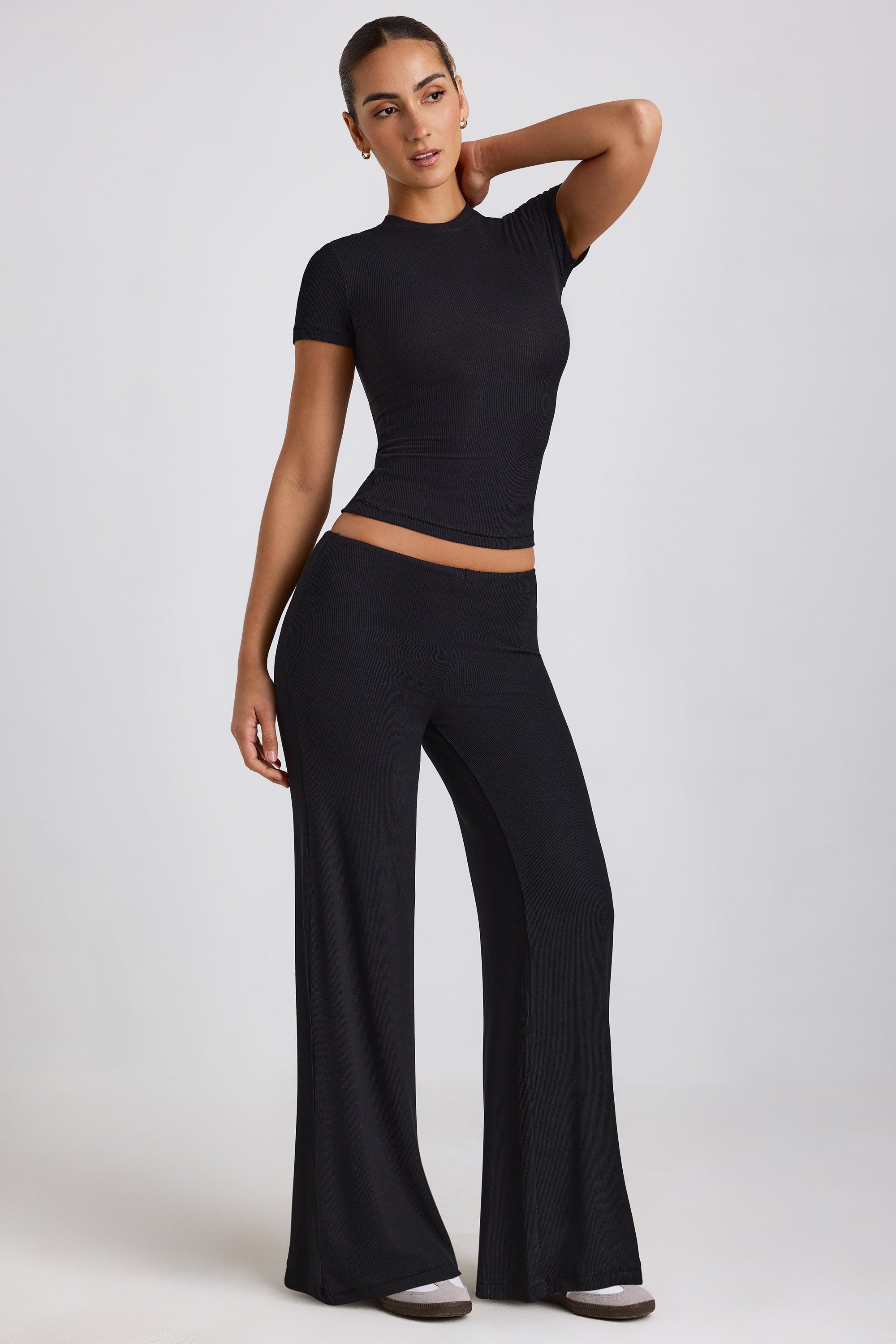 Ribbed Modal High Neck Top in Black Product Image