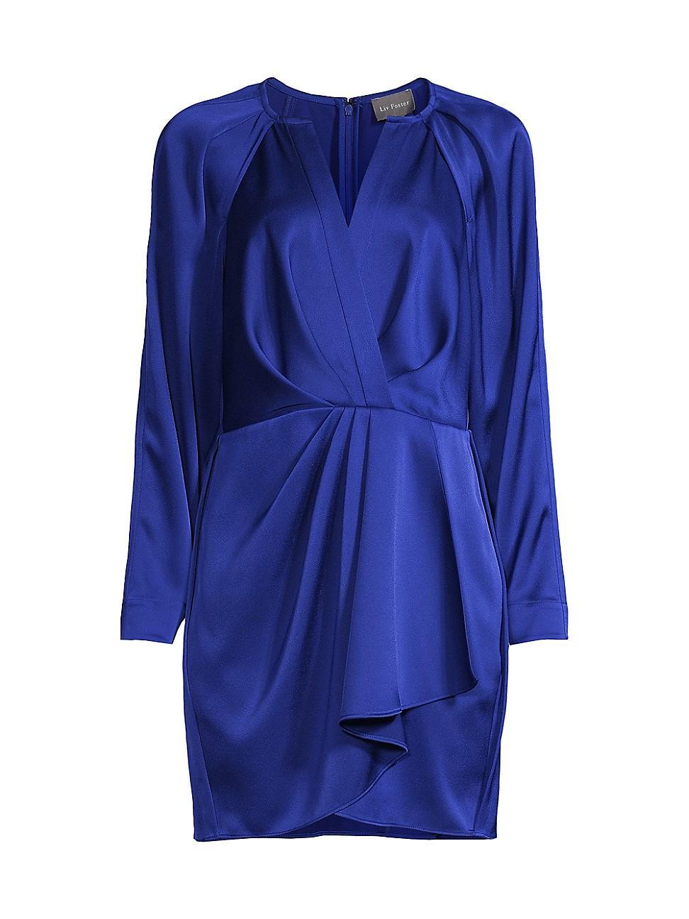 Womens Ruffled Long-Sleeve Satin Minidress Product Image