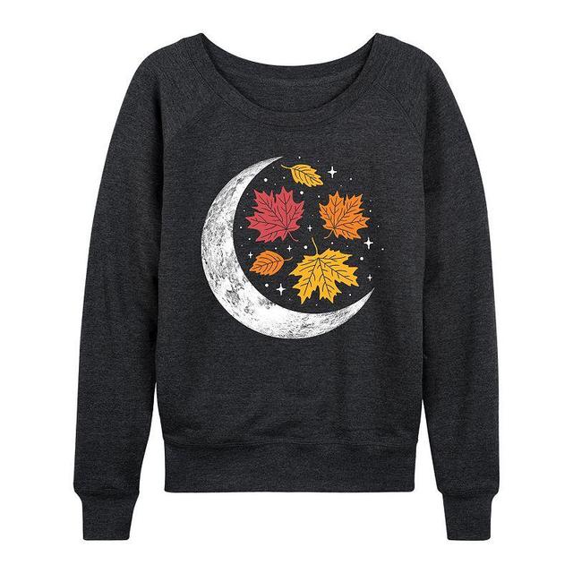 Womens Fall Crescent Moon Lightweight French Terry Sweatshirt, Girls Grey Indigo Product Image