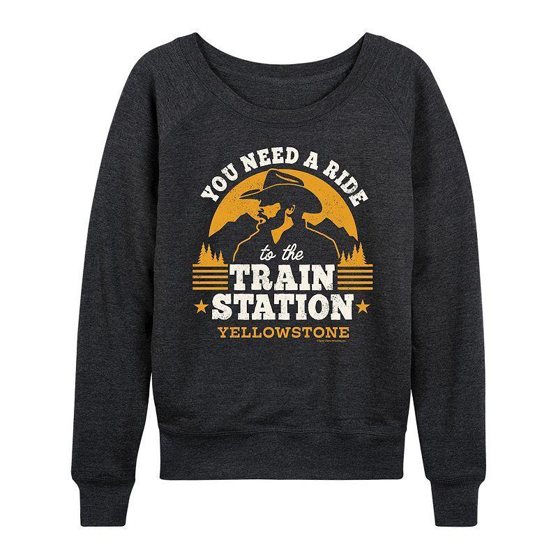 Womens Yellowstone To The Train Station Lightweight French Terry Sweatshirt, Girls Heather Grey Product Image