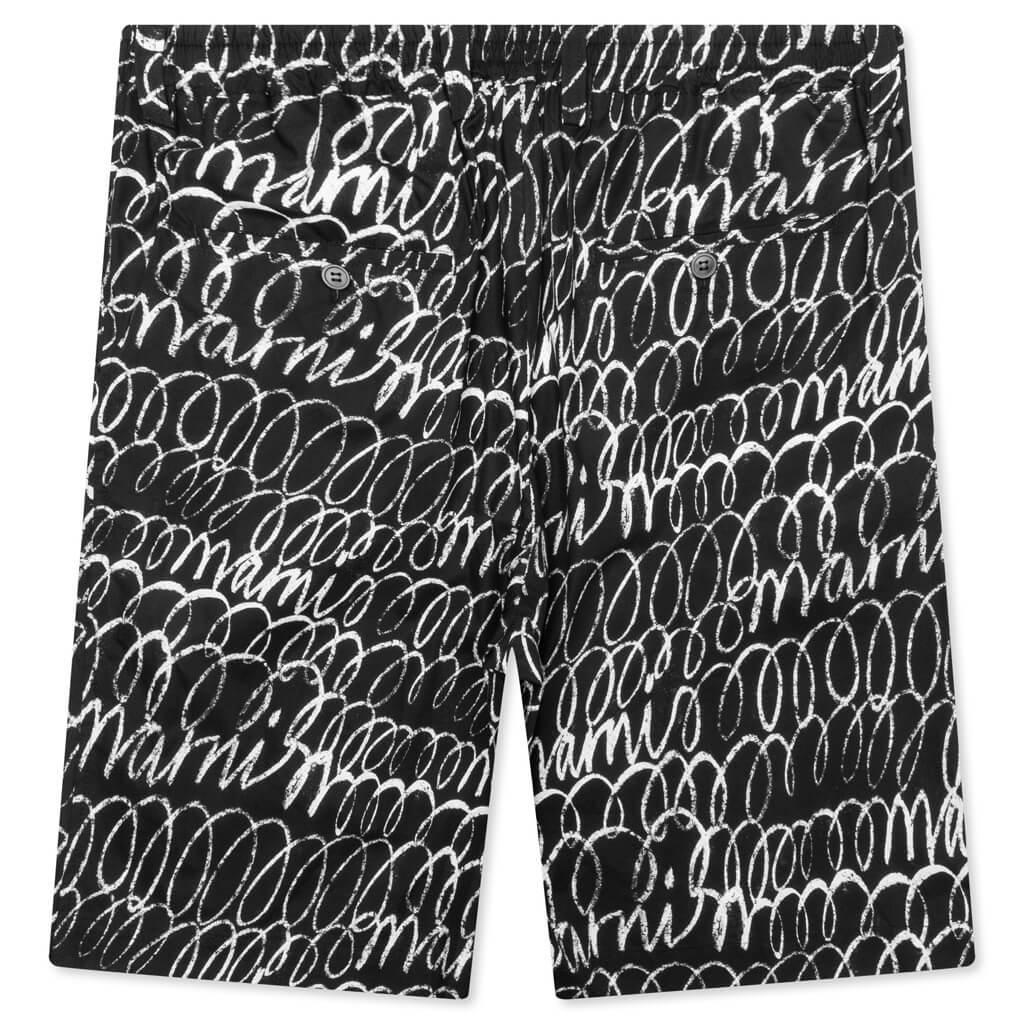 Scribbled Poplin Shorts - Black Male Product Image