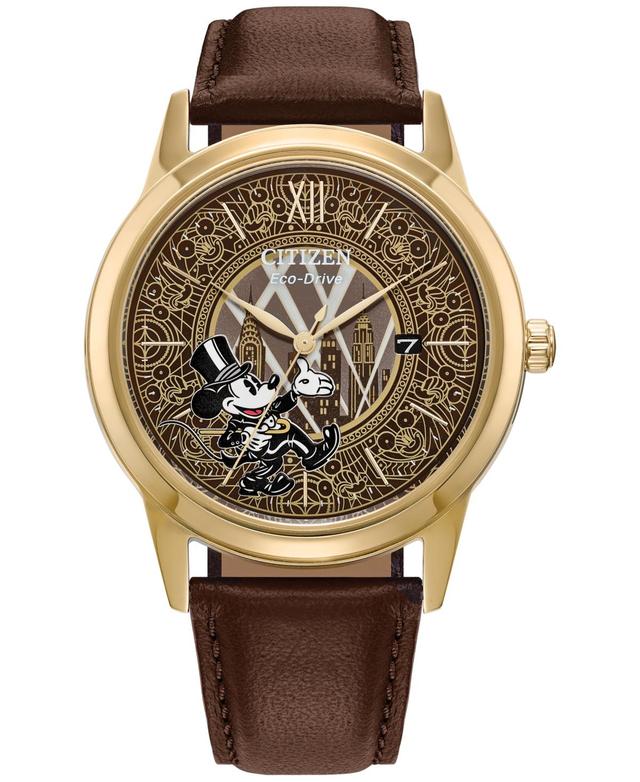 Men's Citizen Eco-DriveÂ® Mickey Mouse Dapper Gold-Tone Brown Leather Strap Watch with Brown Dial (Model: Aw1783-43W) Product Image