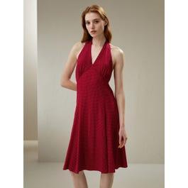 Polka Dot Halter Neck Silk Dress Product Image