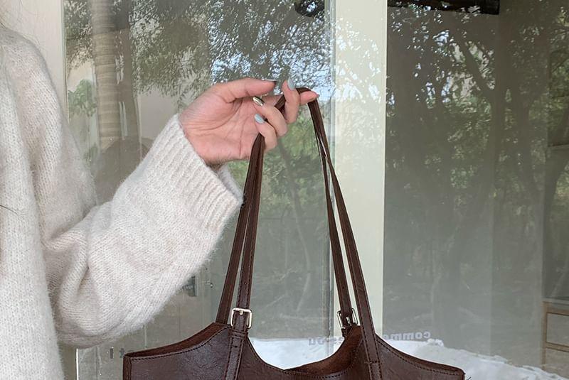 Plain Faux Leather Tote Bag Product Image