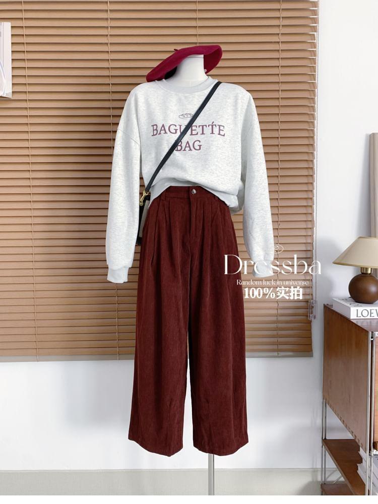 High Waist Corduroy Wide Leg Pants Product Image