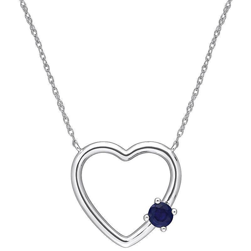 Stella Grace 10k White Gold Sapphire Open Heart Pendant Necklace, Womens Blue Product Image