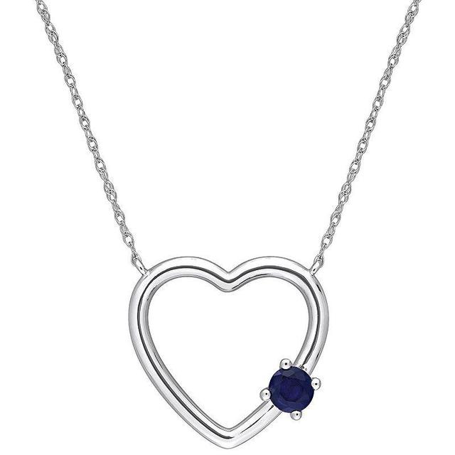 Stella Grace 10k White Gold Sapphire Open Heart Pendant Necklace, Womens Product Image