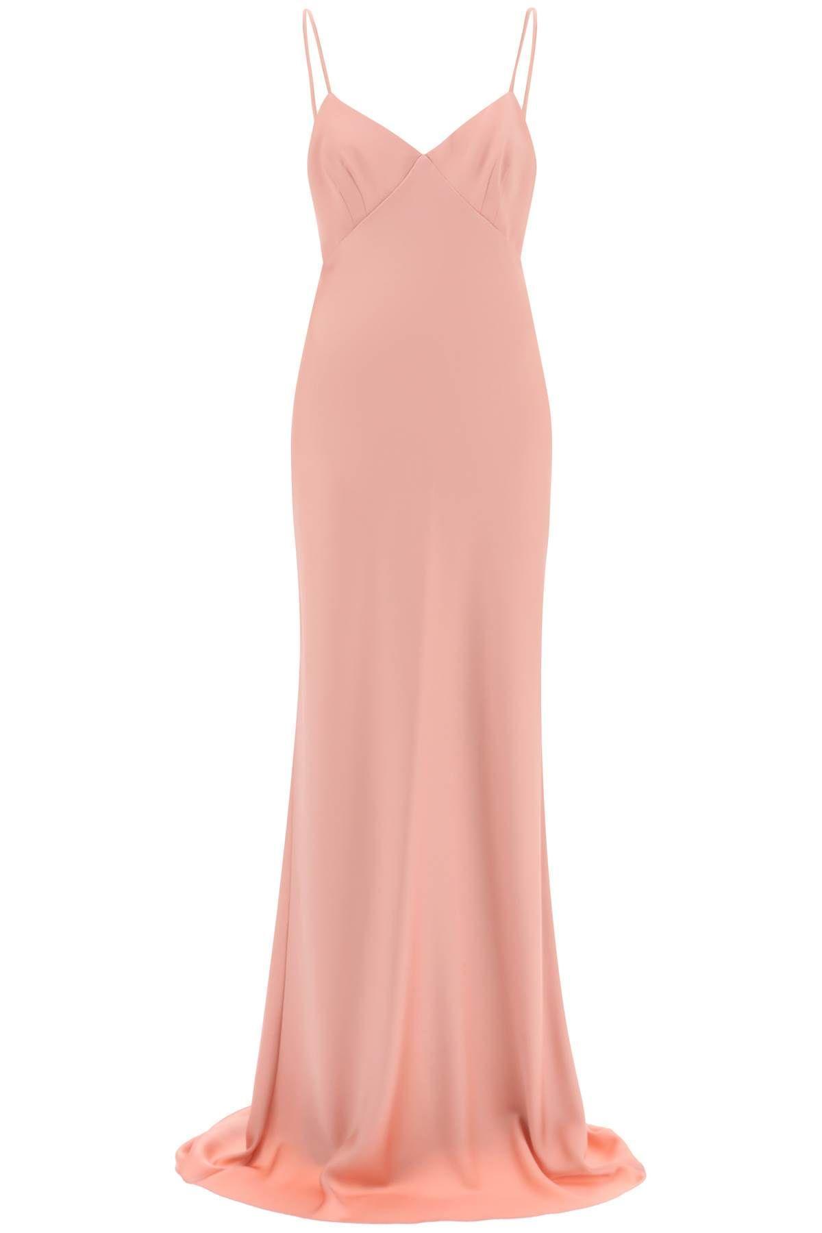 Sculpted Gown With Satin Finish And V-neckline In Pink Product Image