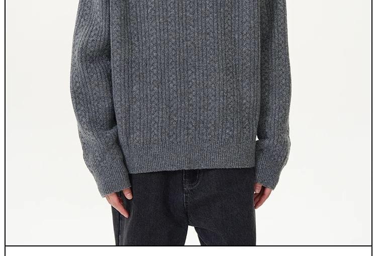 Notch Neck Plain Cable-Knit Sweater Product Image