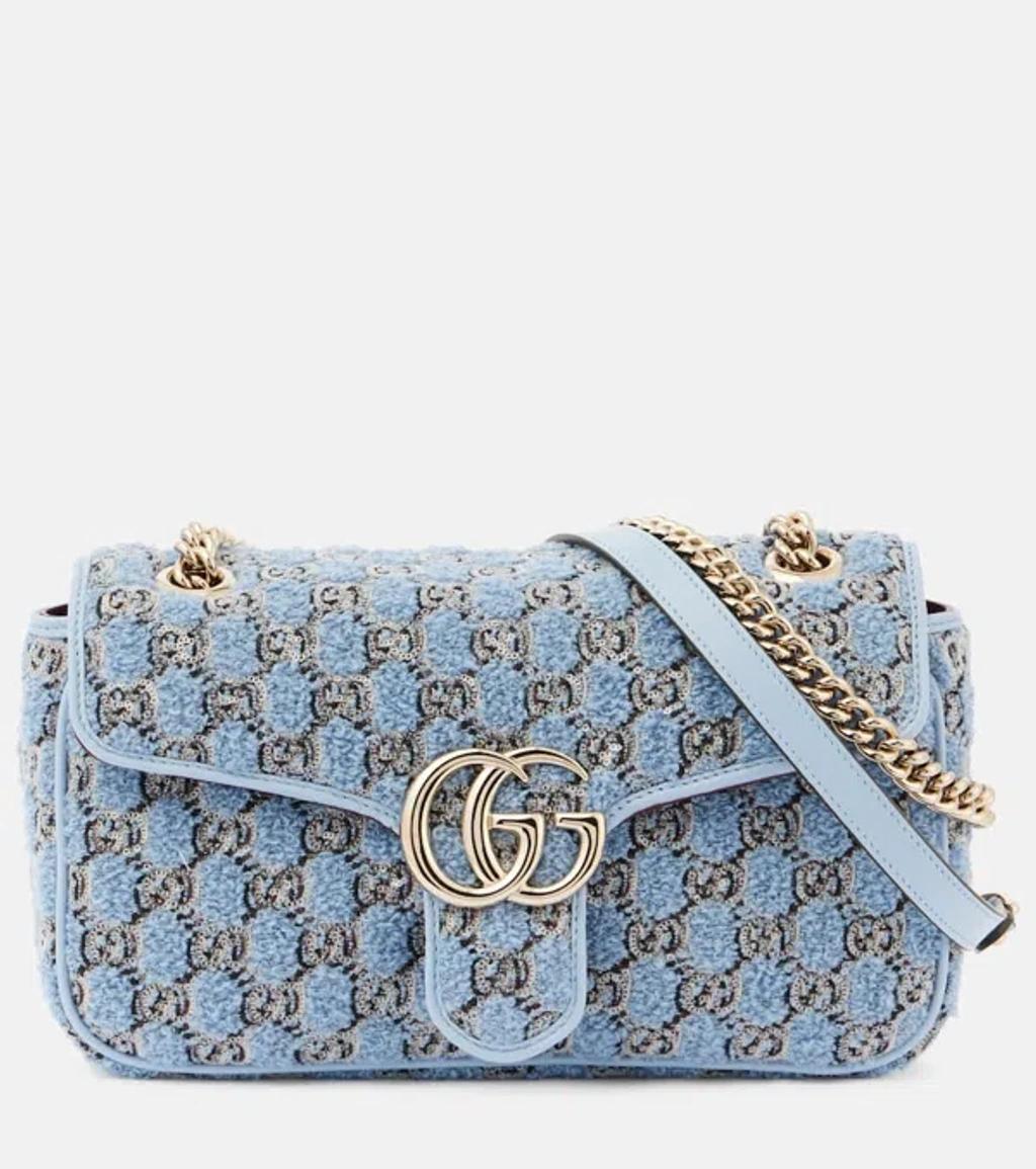 GUCCI Gg Marmont Small Bouclé Shoulder Bag In Blue Product Image