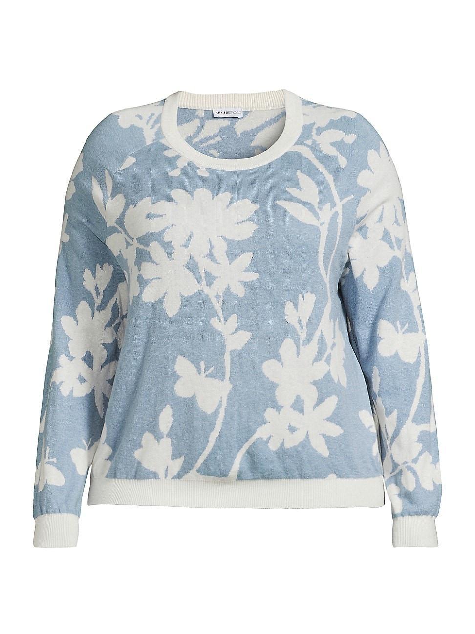 Womens Floral Cotton-Blend Crewneck Sweater Product Image