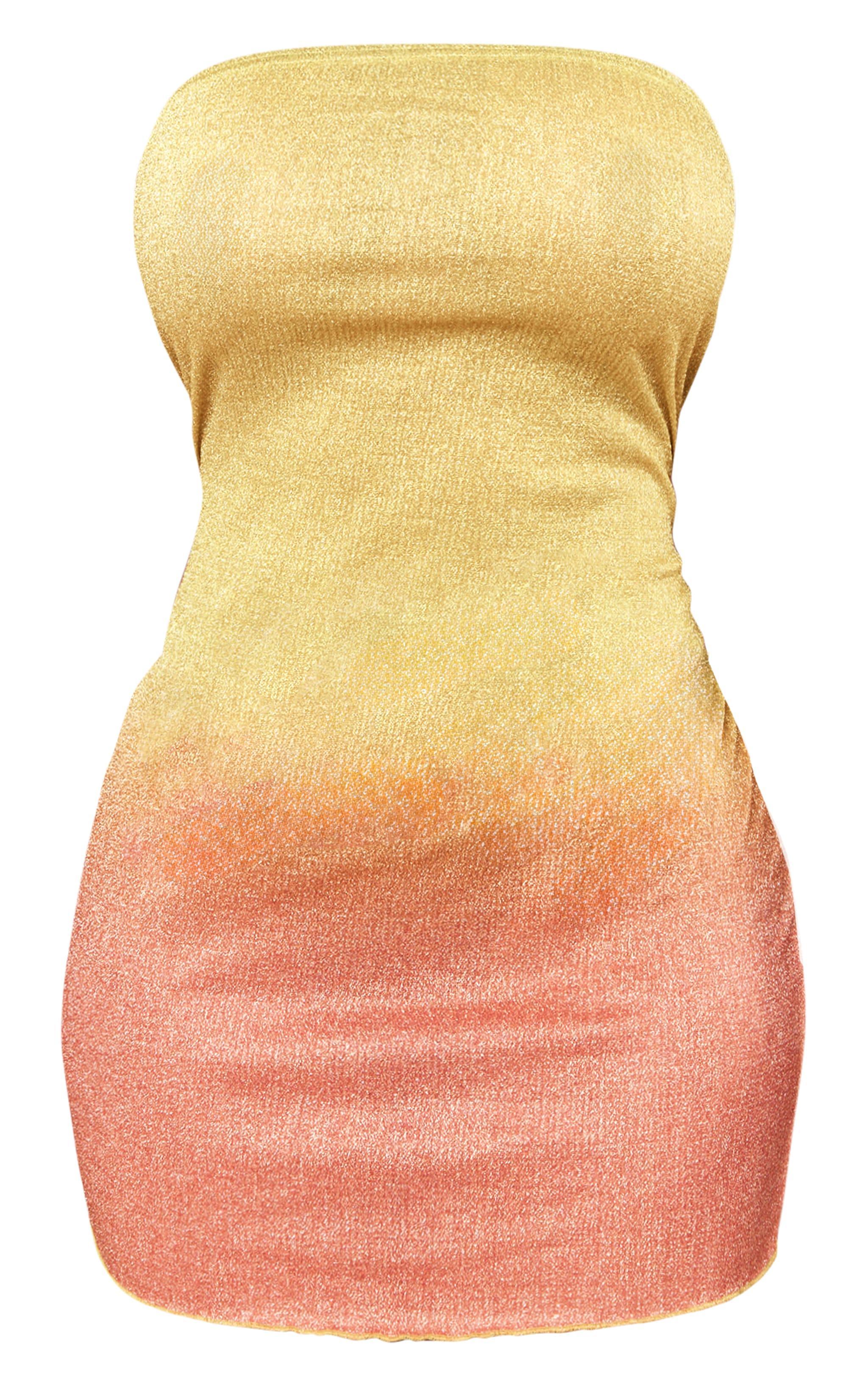 Shape Yellow Ombre Textured Bandeau Mini Dress Product Image