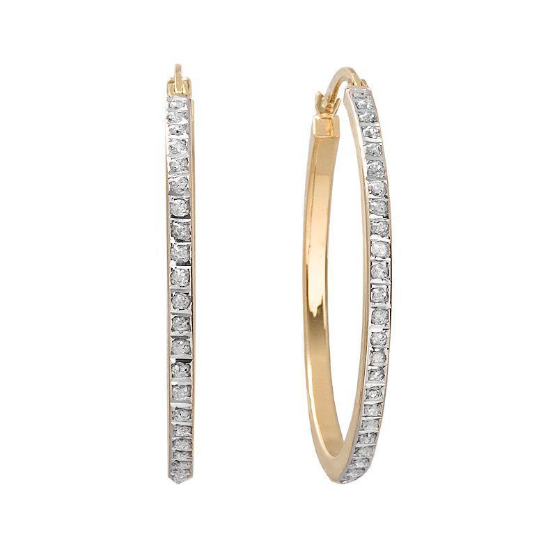 Diamond Mystique 18k Gold Over Silver Hoop Earrings, Womens, Yellow Product Image