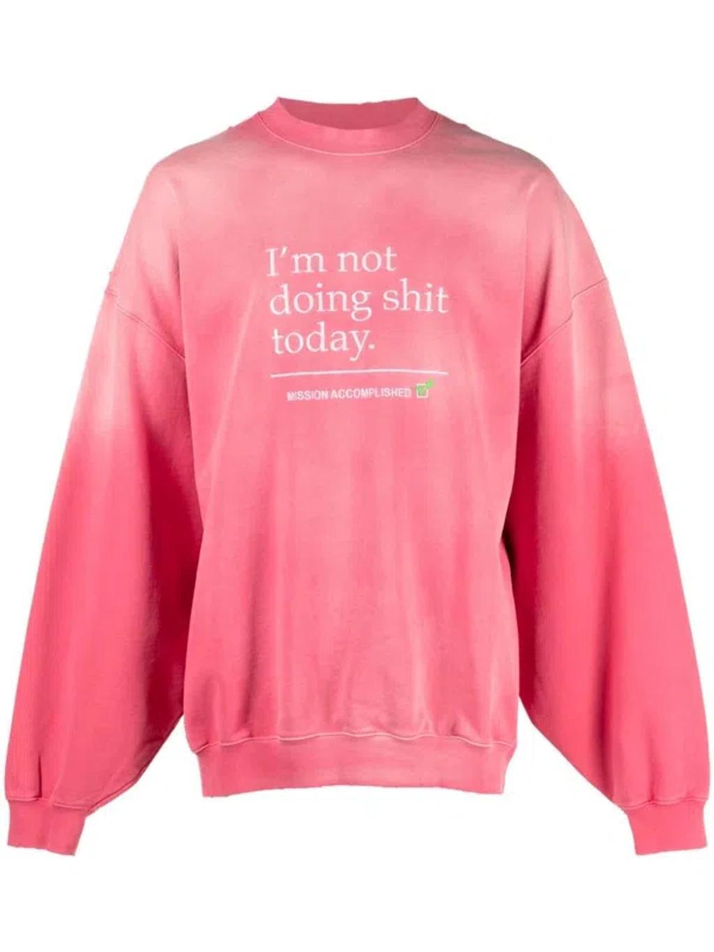 Slogan-embroidery Cotton Sweatshirt In Washed Pink Product Image