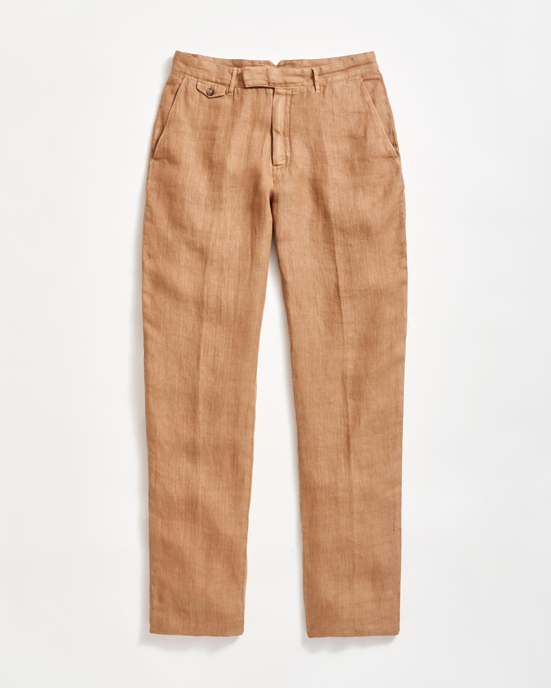 GARMENT DYED LINEN FLAT FRONT TROUSER Product Image