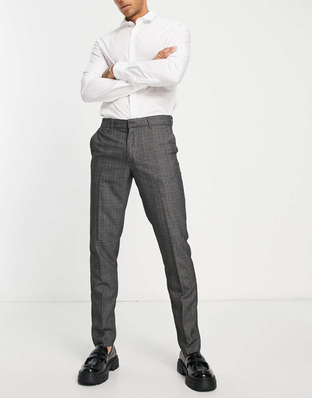 New Look skinny smart pants in gray plaid Product Image