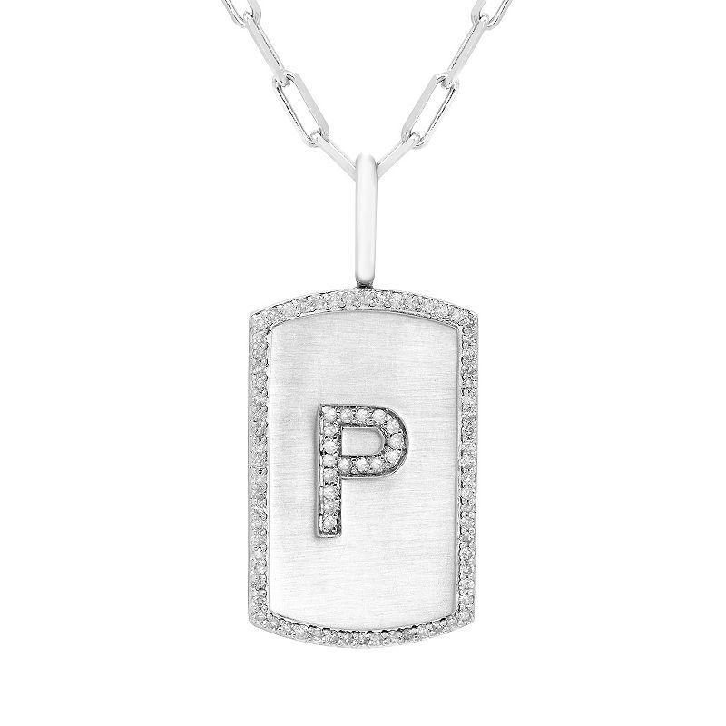 Its Personal Initial Sterling Silver & 1/4 Carat T.W. Diamond Dog Tag Necklace, Womens White Product Image