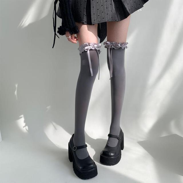 Bow Frill Trim Over-The-Knee Socks Product Image