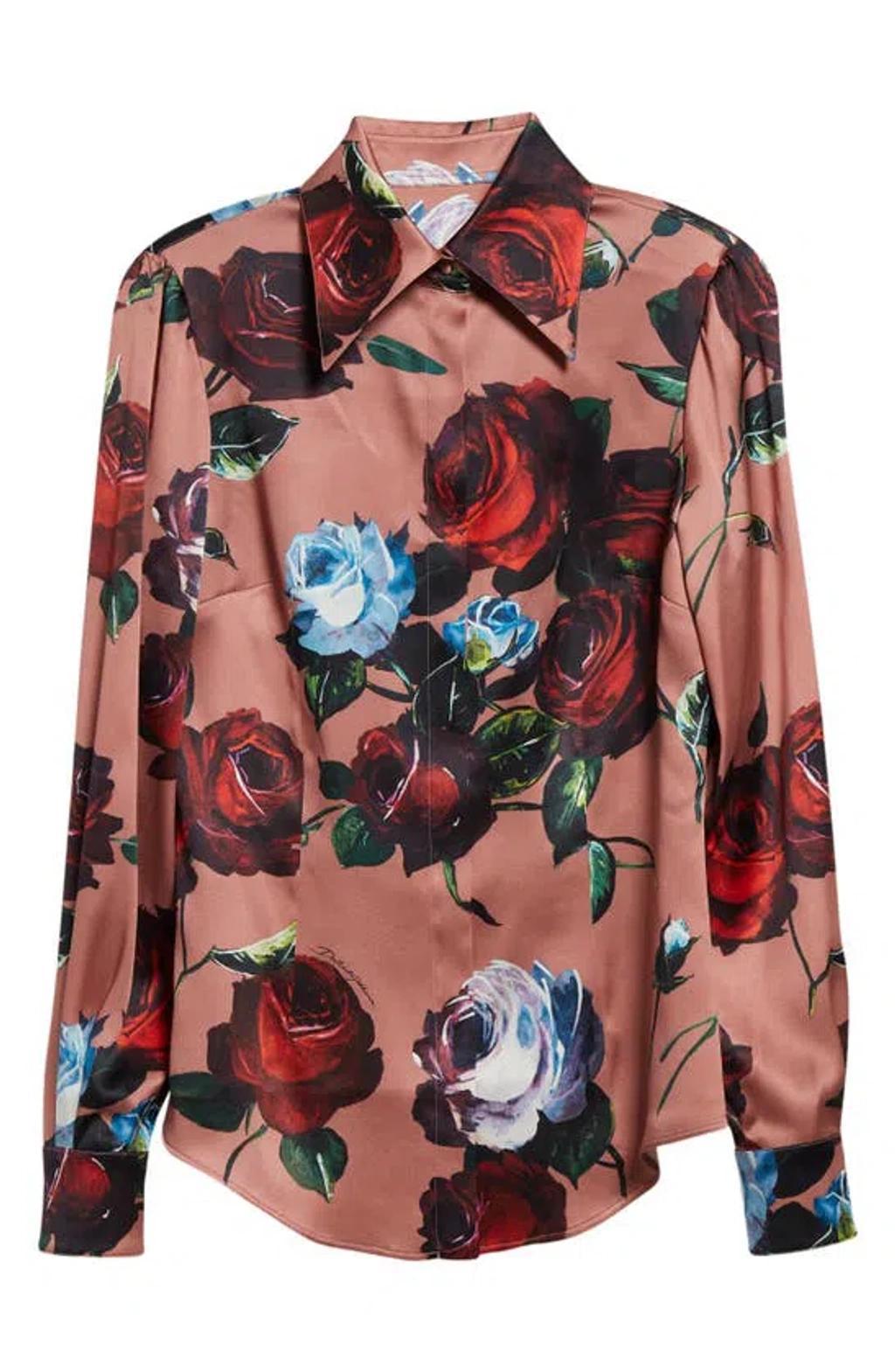 Floral-print Stretch-silk Shirt In Pink Product Image