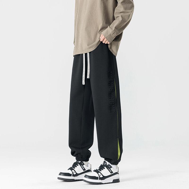 Drawstring Waist Lettering Baggy Sweatpants Product Image