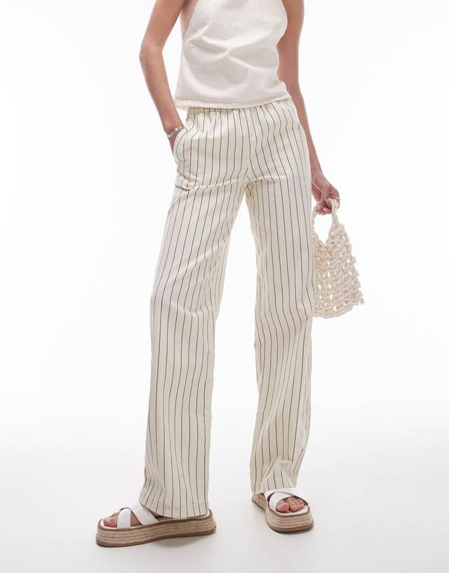 Topshop Tall stripe pull on straight leg pants in ecru Product Image