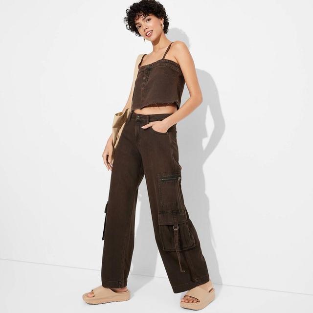 Womens Mid-Rise Wide Leg Cargo Baggy Pants - Wild Fable Brown 00 Product Image