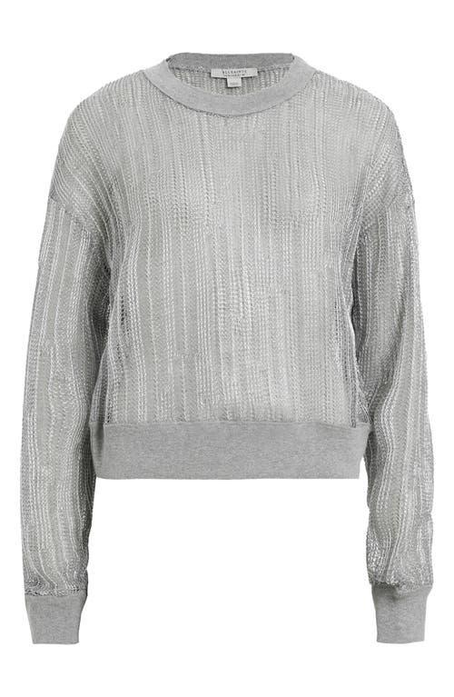 Giana Long Sleeve Open Knit Sweatshirt In Silver Product Image