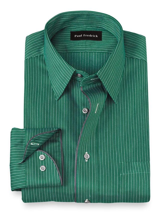 Tailored Fit Non-iron Cotton Stripe Dress Shirt With Contrast Trim Product Image