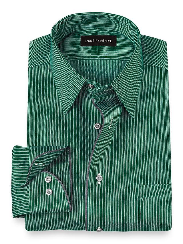 Non-iron Cotton Stripe Dress Shirt With Contrast Trim Product Image