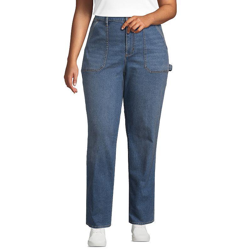 Plus Size Lands End Recover High Rise Relaxed Straight Leg Utility Blue Jeans, Womens Product Image