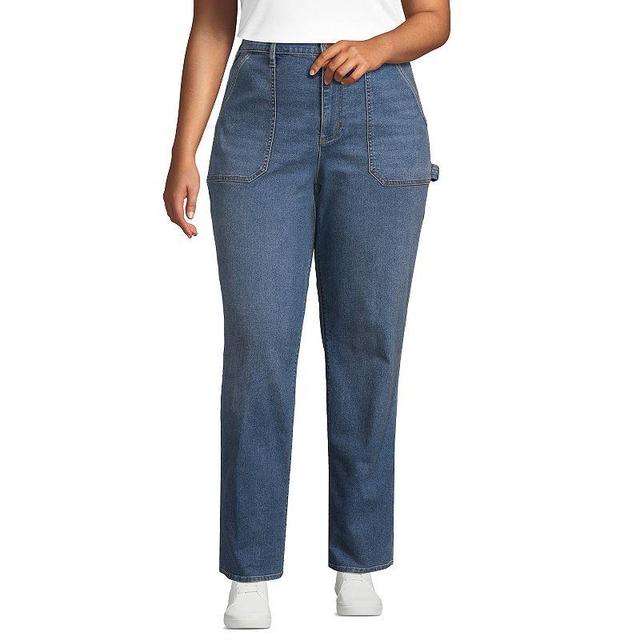 Lands End Plus Size Recover High Rise Relaxed Straight Leg Utility Blue Jeans Product Image