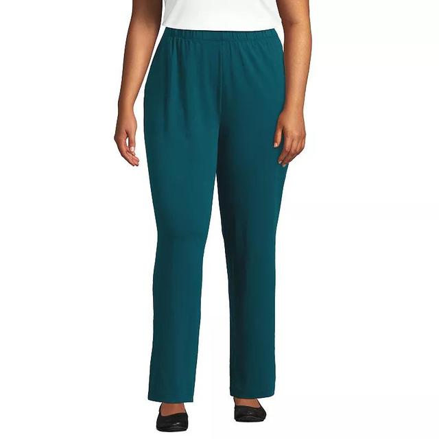 Plus Size Lands End Sport Knit High-Waist Pull-On Pants, Womens Flax Grey Product Image