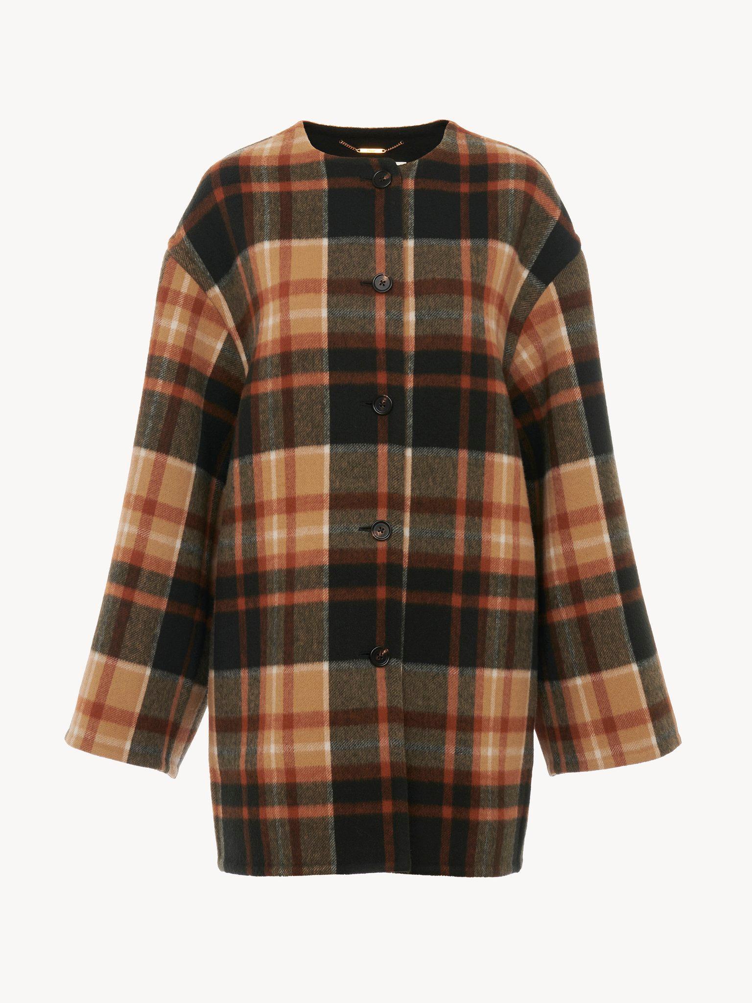 Mid-length coat in checked wool Product Image