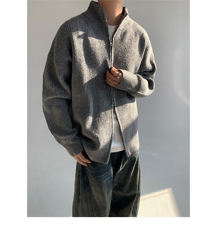 Plain Ribbed Zip Cardigan Product Image