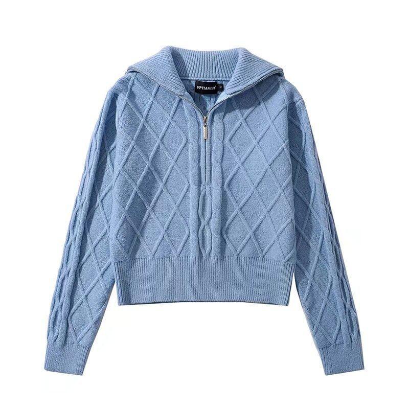 Long Sleeve Half-Zip Plain Cable-Knit Loose-Fit Sweater Product Image