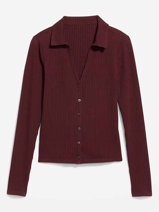 Slim Ribbed Button-Down Top Product Image