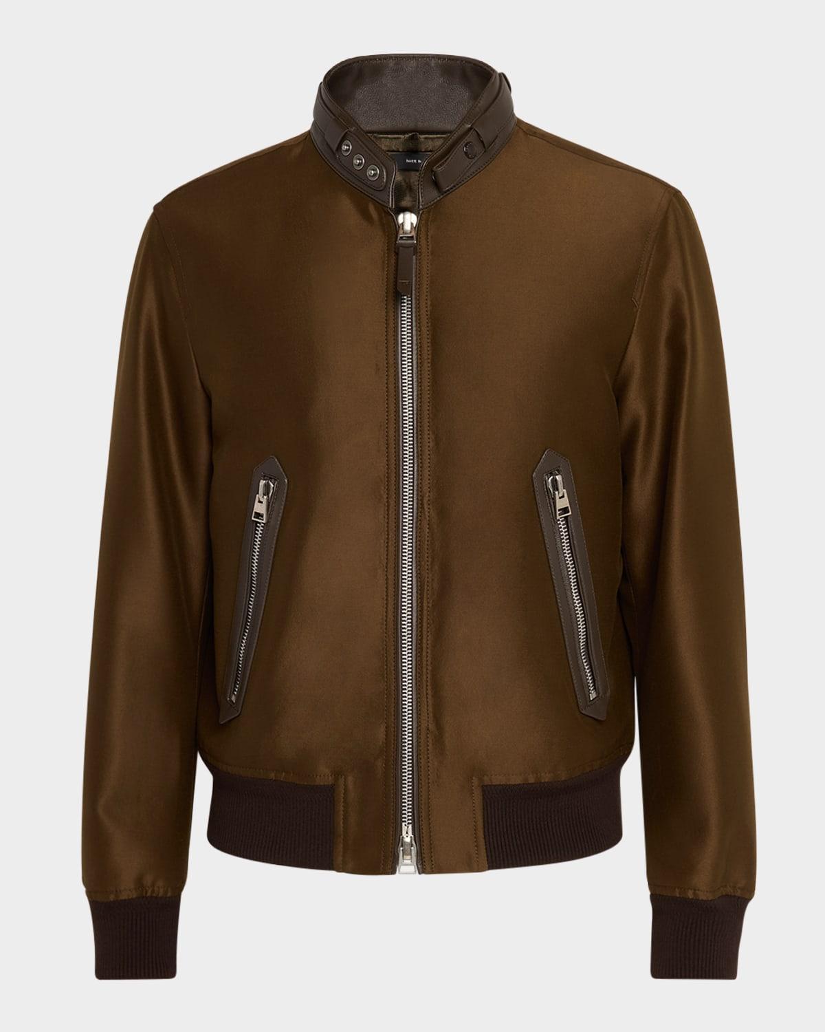 Men's Wool and Silk Leather-Collar Biker Jacket Product Image