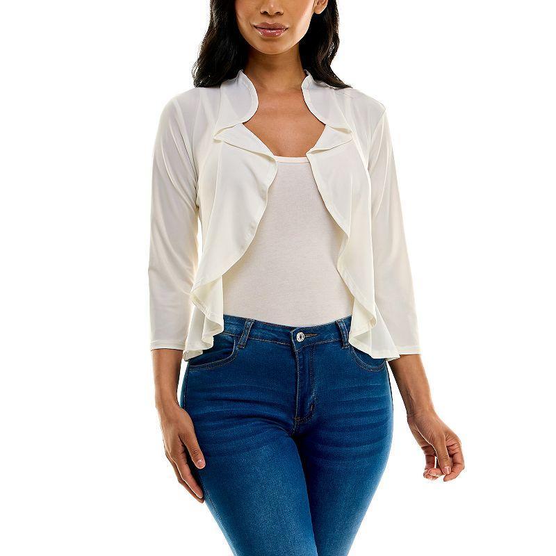 Womens Nina Leonard Ruffle Front Cropped Cardigan Product Image