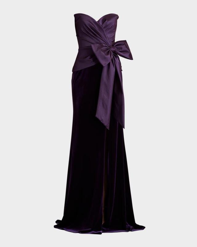 Strapless Taffeta & Velvet Bow Gown Product Image