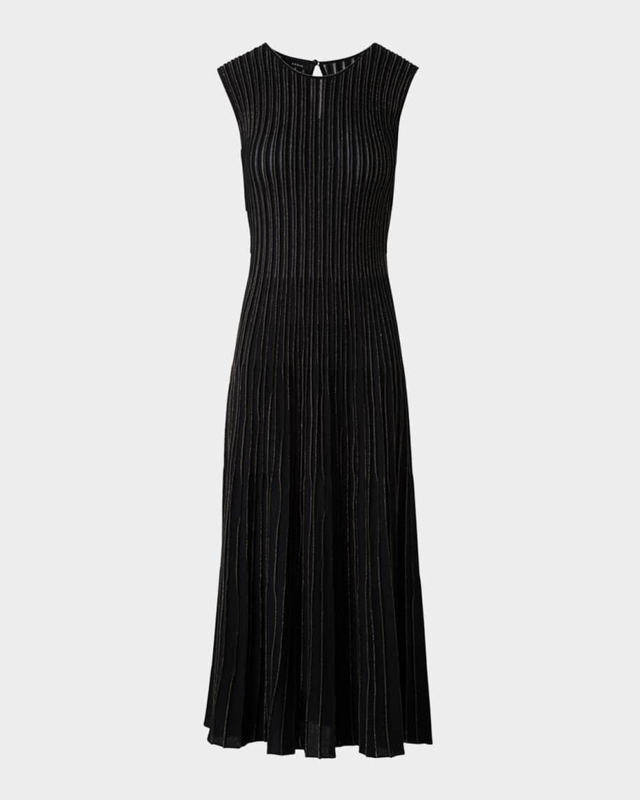 Metallic Pinstripes Knit Sleeveless Midi Dress Product Image