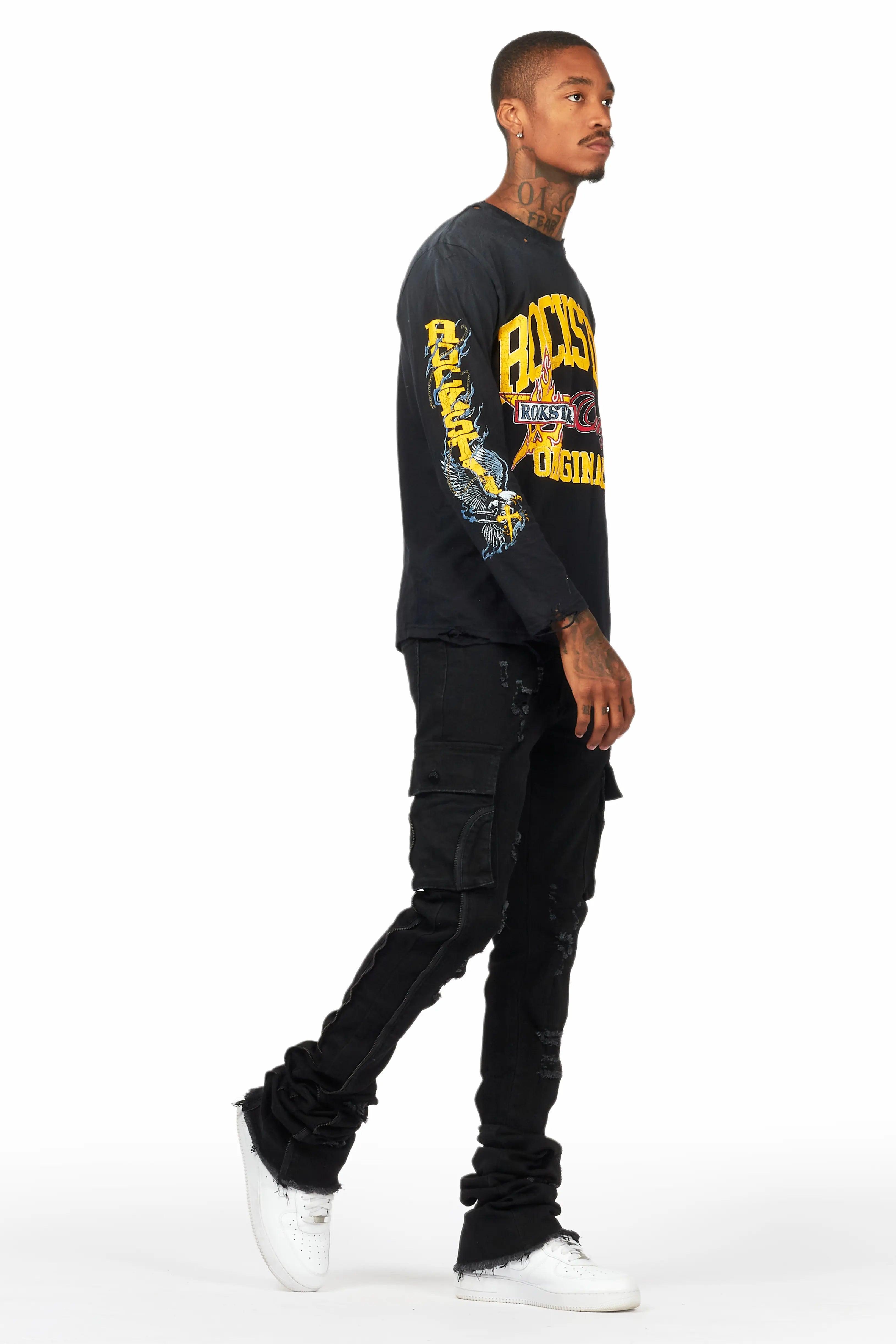 Hutch Black Super Stacked Flare Jean Male Product Image