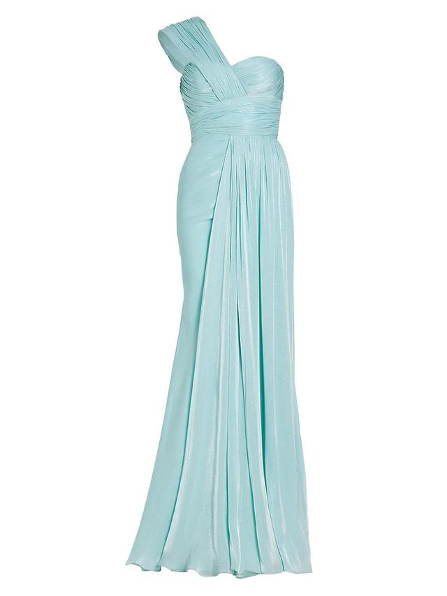 Womens Draped One-Shoulder Chiffon Gown Product Image