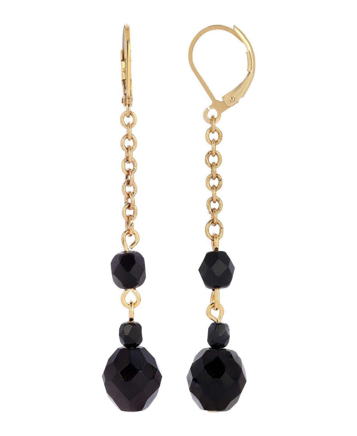 1928 Gold Tone Black Beaded Linear Drop Earrings, Womens Product Image