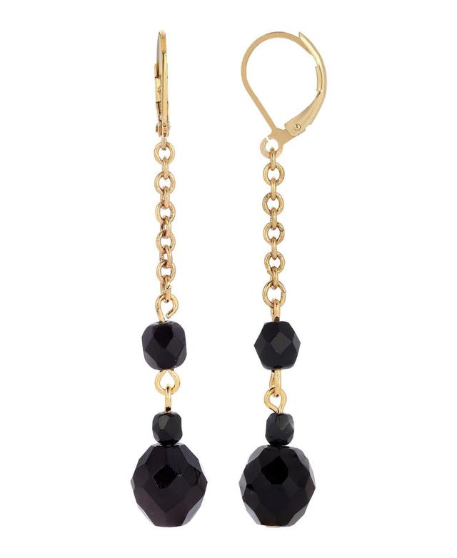 1928 Gold Tone Black Beaded Linear Drop Earrings, Women's - Size: One Size Product Image