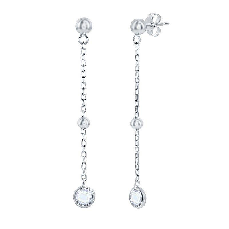 Argento Bella Sterling Silver Bezel-Set Cubic Zirconia & Bead Chain Earrings, Womens, Sterling White Product Image