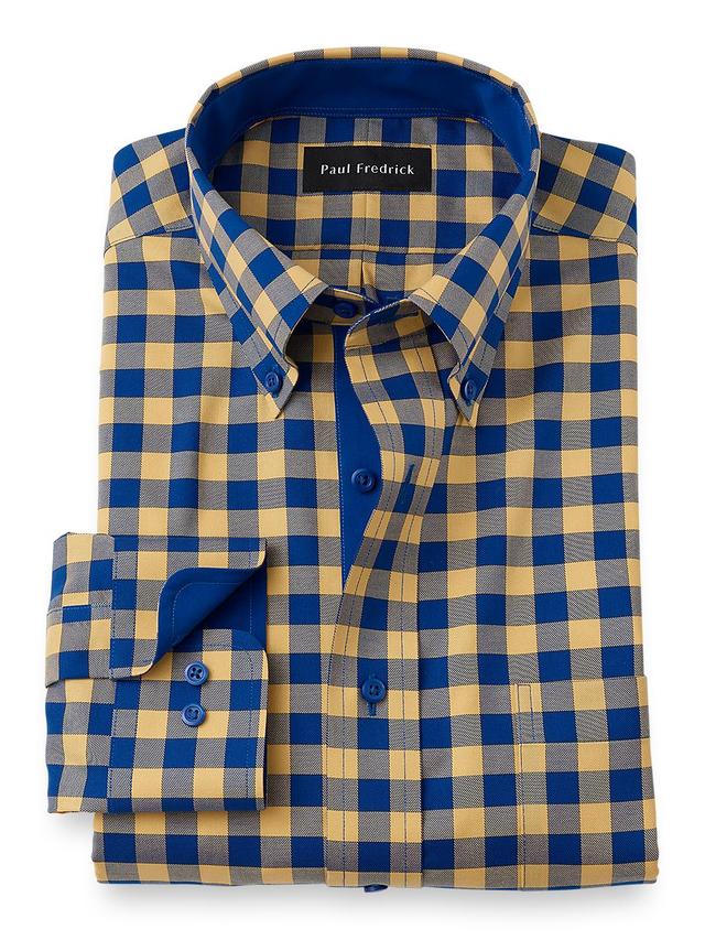 Non-iron Cotton Gingham Dress Shirt With Contrast Trim Product Image