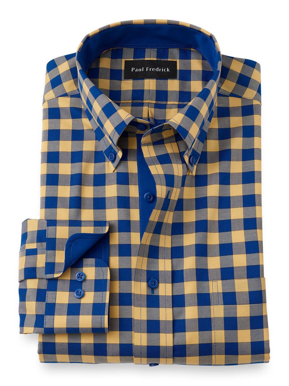 Non-iron Cotton Gingham Dress Shirt With Contrast Trim Product Image