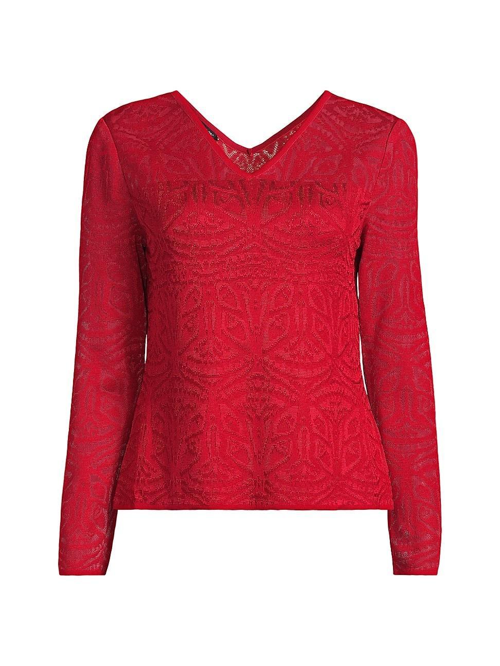 Womens Tonal Double V-Neck Burnout Knit Top Product Image