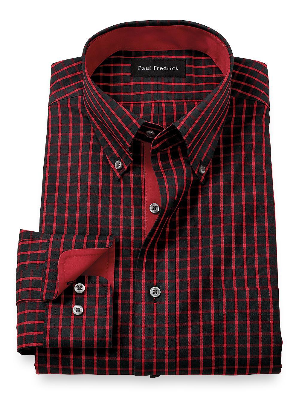 Tailored Fit Non-iron Cotton Check Dress Shirt With Contrast Trim Product Image