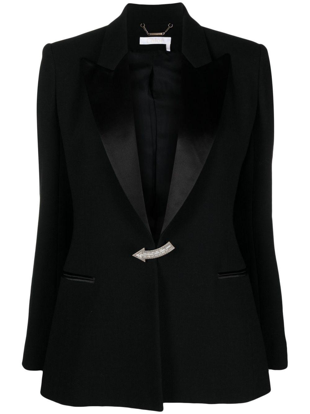 Crystal-embellished Satin-trimmed Wool-crepe Blazer In Black Product Image